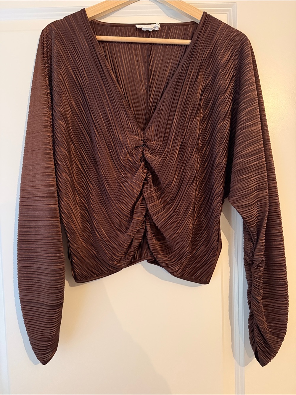 SOLD OUT Good American Always Fits Plisse Ruched Cropped Top Blouse S M 1 2